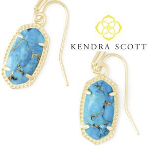 RARE NWOT Kendra Scott Lee Aqua Howlite/ Bronze Veined Turquoise Gold Earrings
